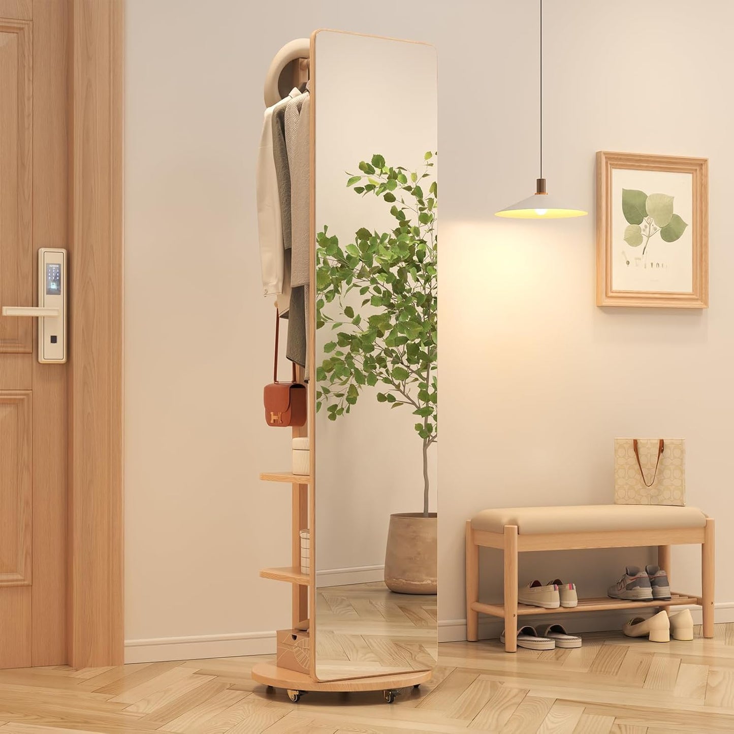 Miroir sur pied avec porte-manteau