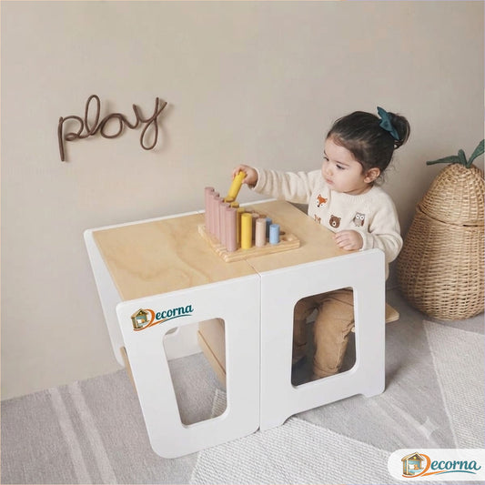 Tour d'Apprentissage Montessori Convertible avec Table et Chaise