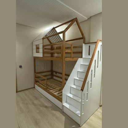Lit Superposé de Style Maison avec Escalier de Rangement