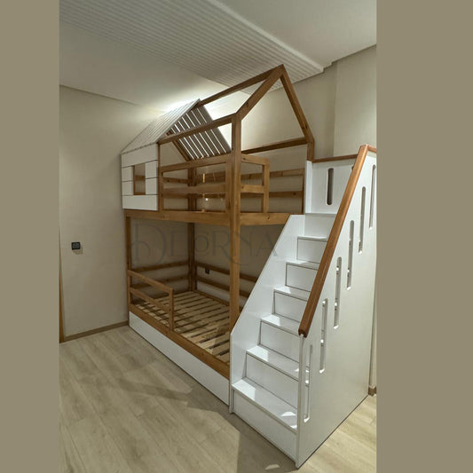 Lit Superposé de Style Maison avec Escalier de Rangement