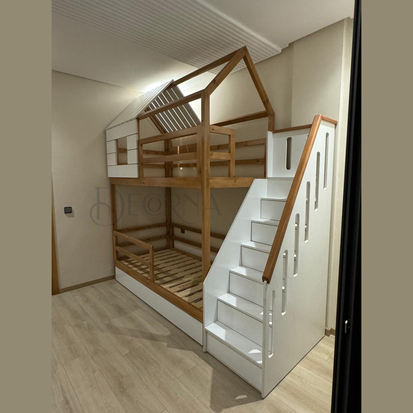 Lit Superposé de Style Maison avec Escalier de Rangement