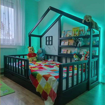 Lit Maison Confort avec Éclairage Ambiant Personnalisé