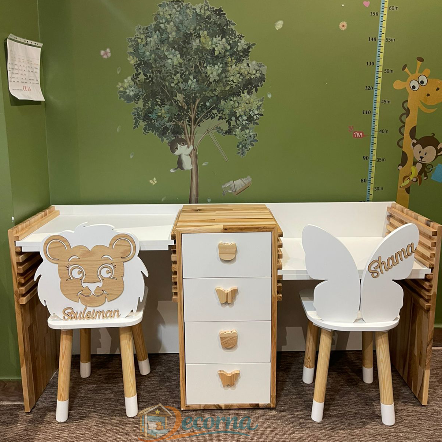 Bureau Double Ajustable en Bois Véritable