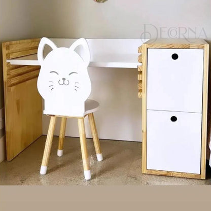 Bureau en Bois Charmant avec Chaise Animaux