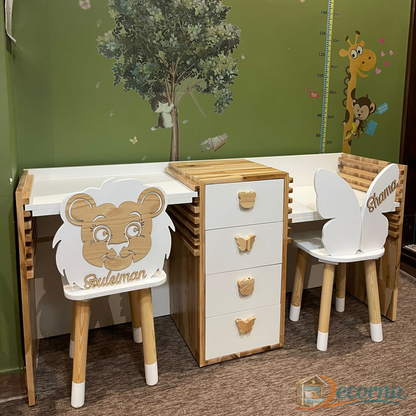 Bureau Double Ajustable en Bois Véritable