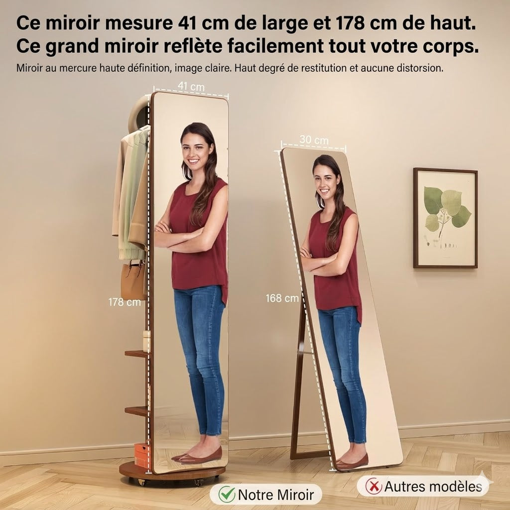 Miroir sur pied avec porte-manteau