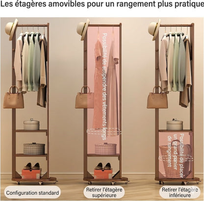 Miroir sur pied avec porte-manteau