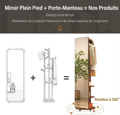 Miroir sur pied avec porte-manteau