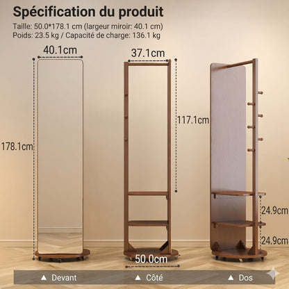 Miroir sur pied avec porte-manteau