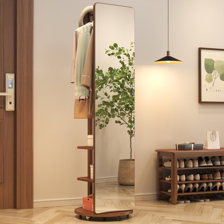 Miroir sur pied avec porte-manteau